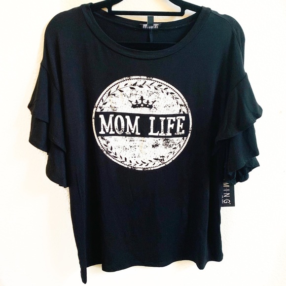 Mom Life ruffle sleeve t shirt black - Picture 2 of 5